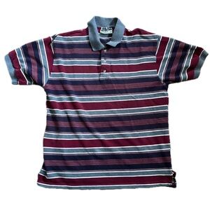 Vintage Hunt Club Gran Tour Striped Polo Shirt Sz Large Burgundy Navy Blue Gray